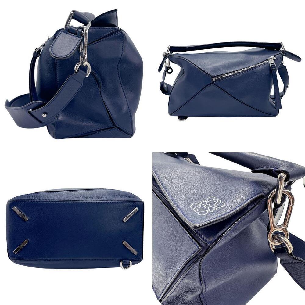 Loewe Shoulder Blue Puzzle Leather Navy Handbag Bag Blue